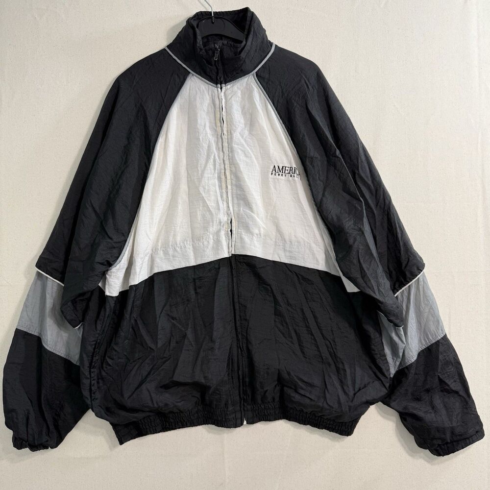Vintage Perry Ellis AMERICA Mens Windbreaker Jacket, 90’s - Large Black White